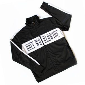 OBEY Women's / Unisex Large Black and White Satin Track Jacket